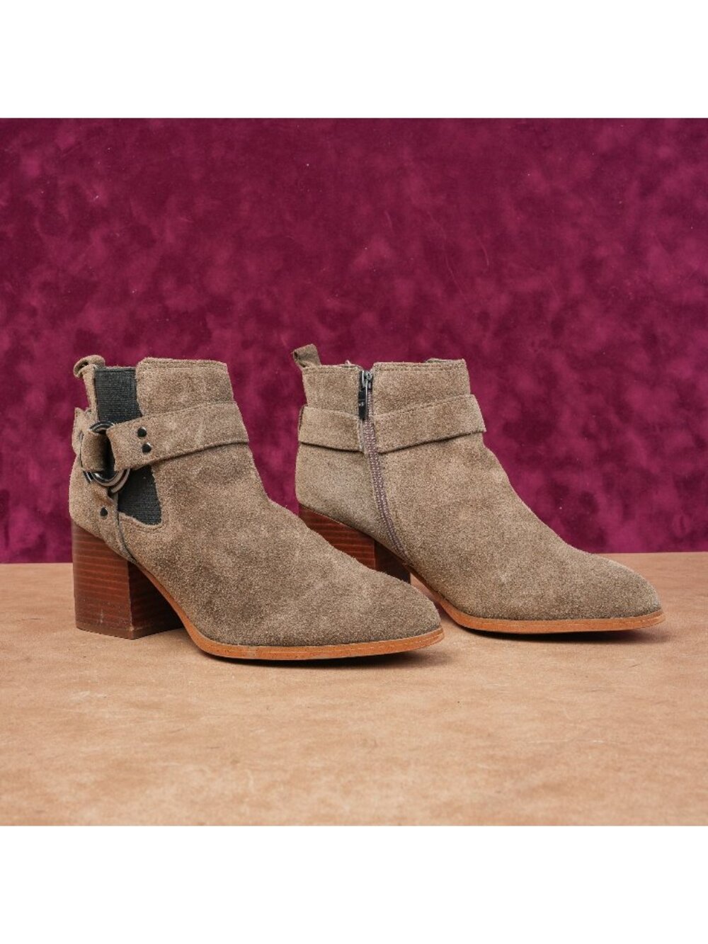 Marc Fisher Women Taupe Suede Rodeo Party Harness Moto Boots size 8.5